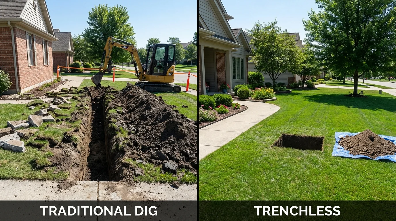 Trenchless sewer repair with minimal yard damage versus traditional excavation in Athens, TN